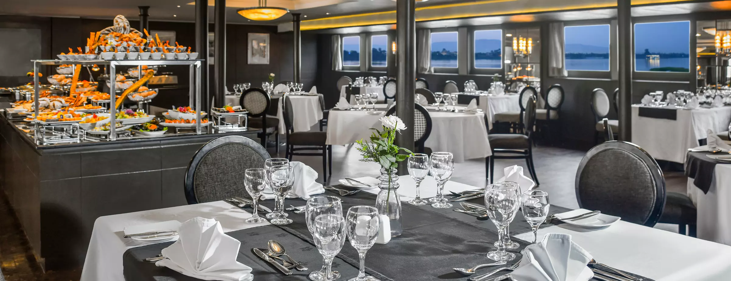 Restaurant aboard the Mövenpick MS Sun Ray Nile cruise